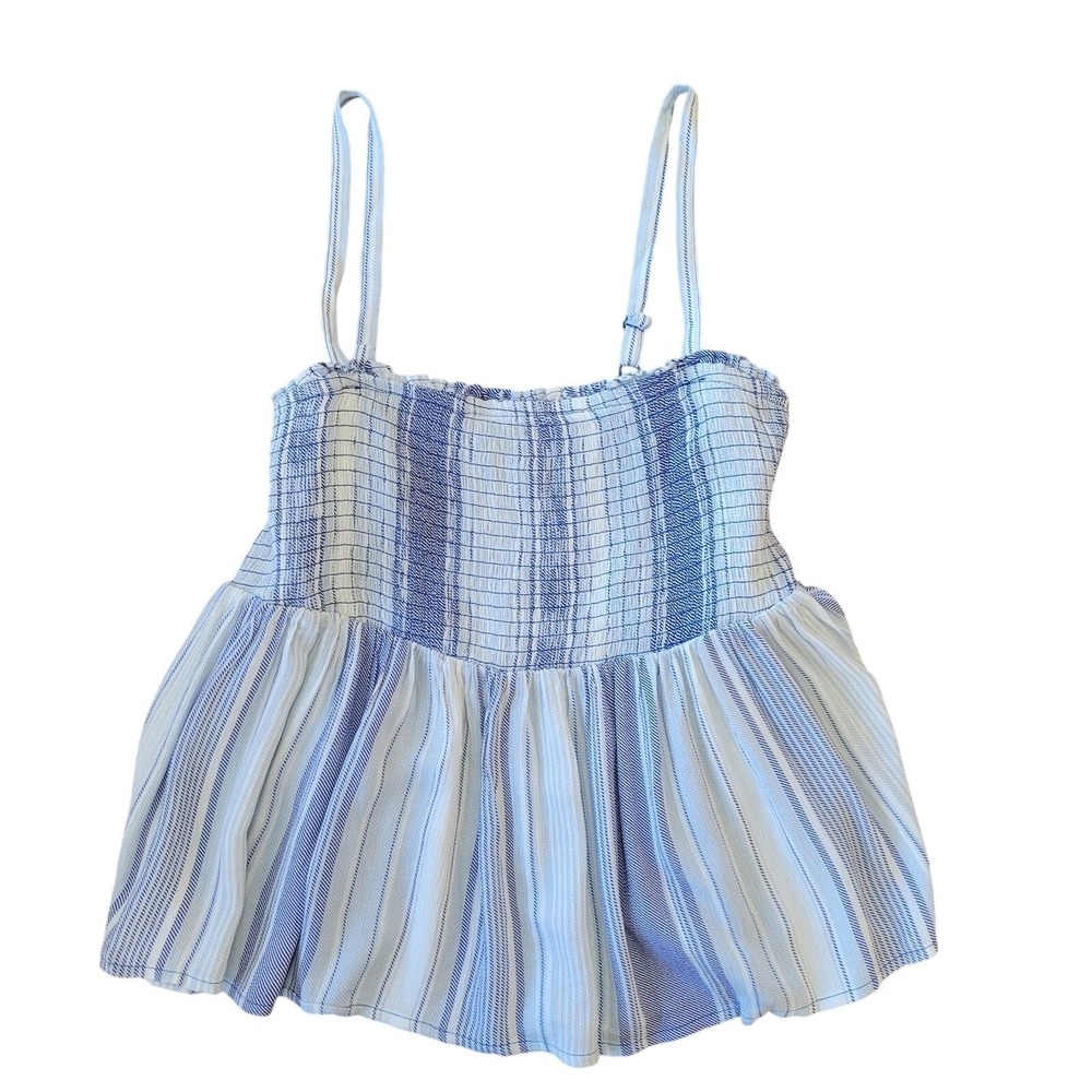 Torrid Camisole Women 2 Blue White Striped Smocked Peplum Babydoll Tank Top